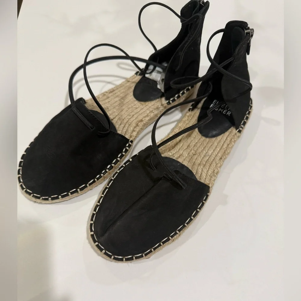 Eileen Fisher, black suede cross trap Spadrille. Flats 5.5 NWT.